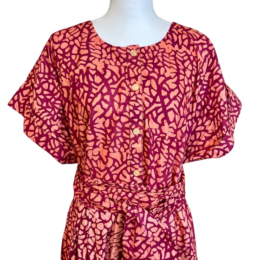 SIKA Anthropologie Mosaic Dress Size 26 W Batik Print Tie Belt Short Sleeve - Picture 3 of 14